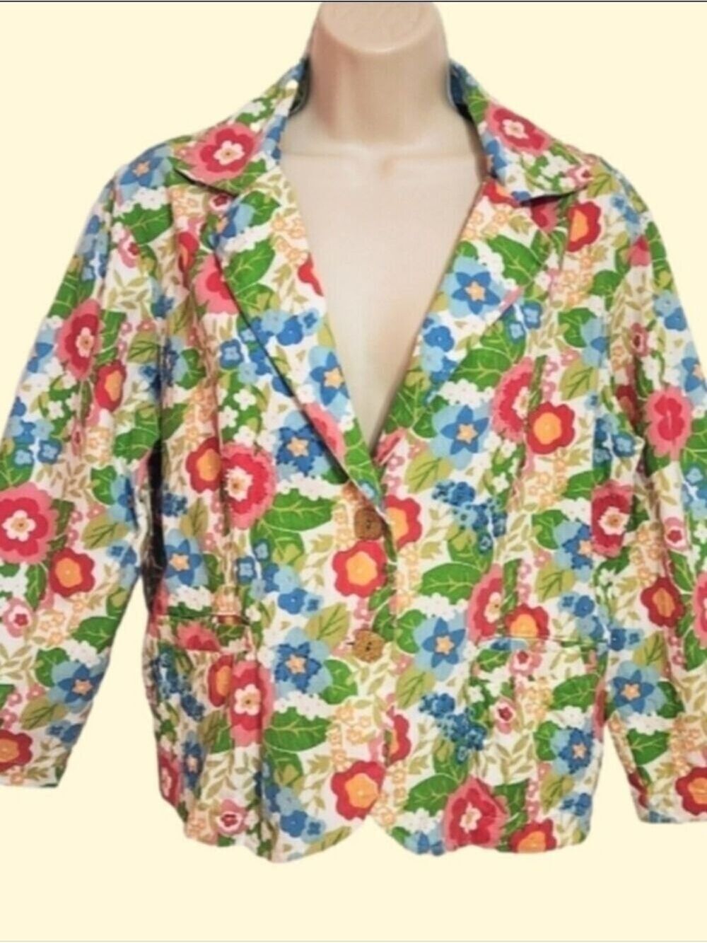 New Identity Green Floral Blazer Button Front X Large